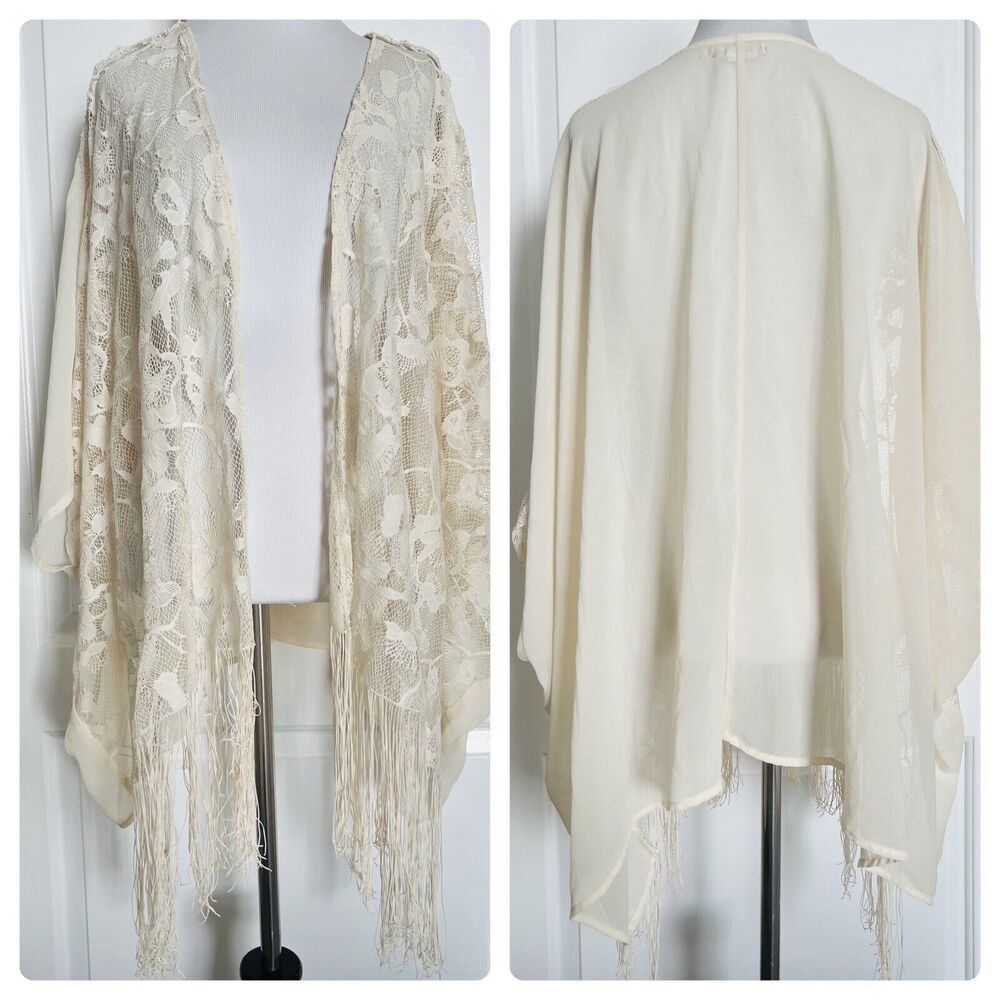 PHANUEL Anthropologie Designer Boho Kimono Semi Sheer Cardigan Beach Cover Up M